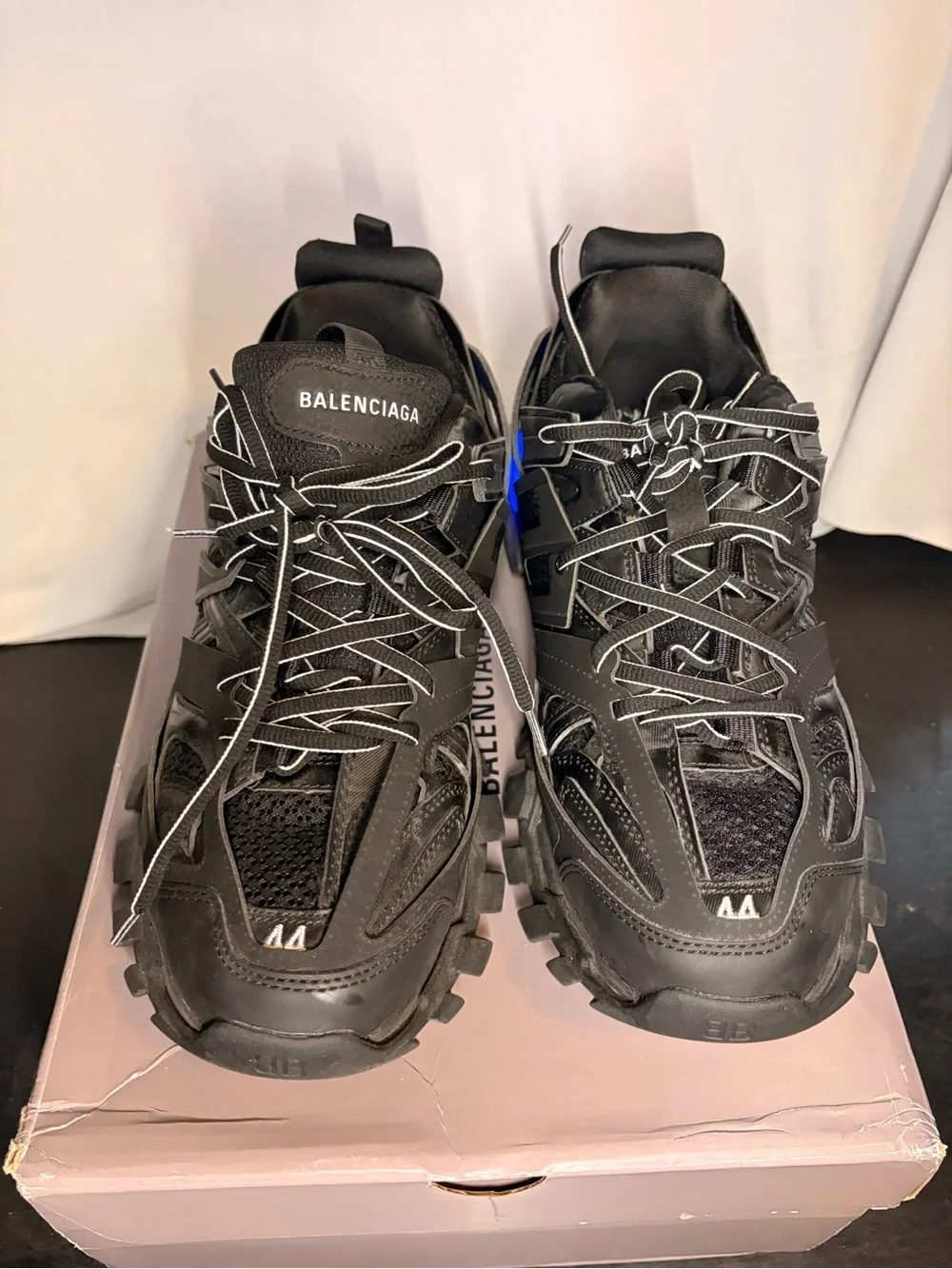 Balenciaga Black with Blue Accent Men's Trail Runner Sneakers